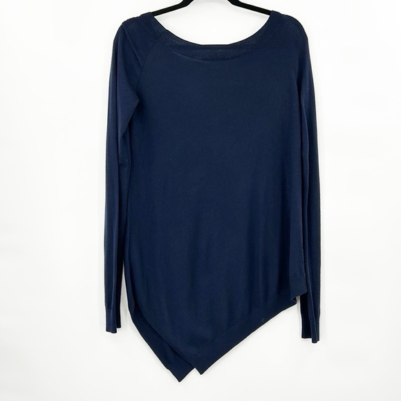 Theory Womens Errol Nouvella Wool Asymmetrical Top Size Medium Navy Blue Classic - Picture 7 of 8